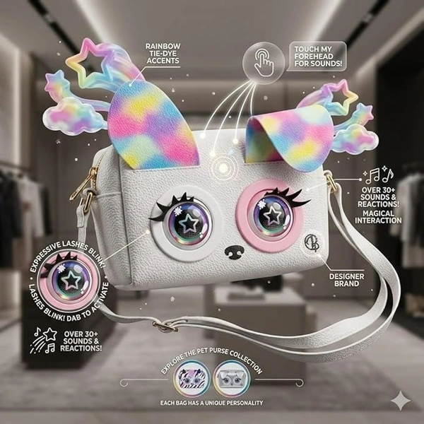 Little Winking Elf Interactive Pet Purse – Animated Eyes & Sounds Crossbody Handbag for Girls - White