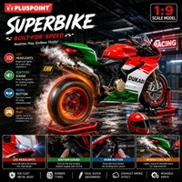 Diecast Ducati Bike Motorcycle Toy 1:9 Scale Model with Sound Effects, LED Lights, Ignition System and Smoke Spray, Model Vehicle Toy Street Machine Alloy Simulation Super Bike