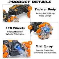 Dual Control Twisting Drift Stunt Mist Car Toy for Kids with Remote Control and Gesture Wrist Controller - Rechargeable 360° Rotating Smoke RC Car Toy with LED Lights, Sound Effects - Green - Orange