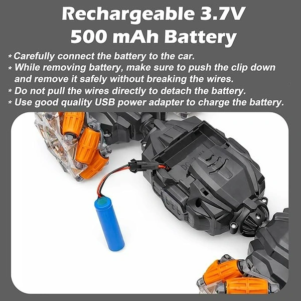 Dual Control Twisting Drift Stunt Mist Car Toy for Kids with Remote Control and Gesture Wrist Controller - Rechargeable 360° Rotating Smoke RC Car Toy with LED Lights, Sound Effects - Green - Orange