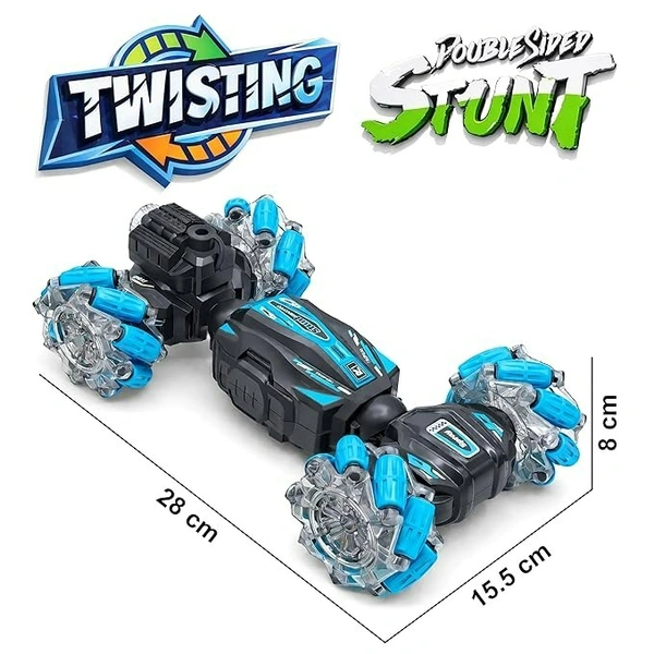 Dual Control Twisting Drift Stunt Mist Car Toy for Kids with Remote Control and Gesture Wrist Controller - Rechargeable 360° Rotating Smoke RC Car Toy with LED Lights, Sound Effects - Green - Blue