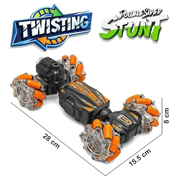 Dual Control Twisting Drift Stunt Mist Car Toy for Kids with Remote Control and Gesture Wrist Controller - Rechargeable 360° Rotating Smoke RC Car Toy with LED Lights, Sound Effects - Green - Orange