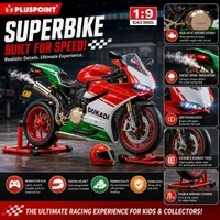 Diecast Ducati Bike Motorcycle Toy 1:9 Scale Model with Sound Effects, LED Lights, Ignition System and Smoke Spray, Model Vehicle Toy Street Machine Alloy Simulation Super Bike