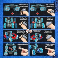 Dual Control Twisting Drift Stunt Mist Car Toy for Kids with Remote Control and Gesture Wrist Controller - Rechargeable 360° Rotating Smoke RC Car Toy with LED Lights, Sound Effects - Green - Blue