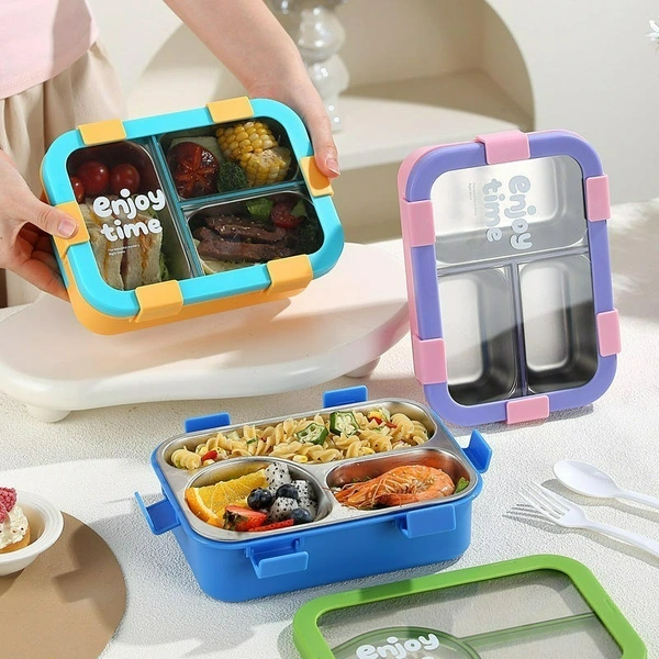 Students 3 Compartment Leakproof Tiffin Food Container Stainless Steel Insulated Thermal Bento Lunch Box with Bowl for Adults