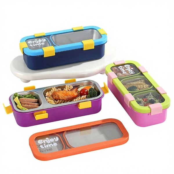 Stainless Steel Divided Thermal Lunch Box Microwave-Safe Fork Spoon Airtight Stackable 