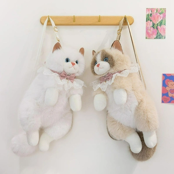 Cat Plush Backpack 55cm High Quality Simulation cat Shaped Backpack Plush Animal Backpack for Girls - Black