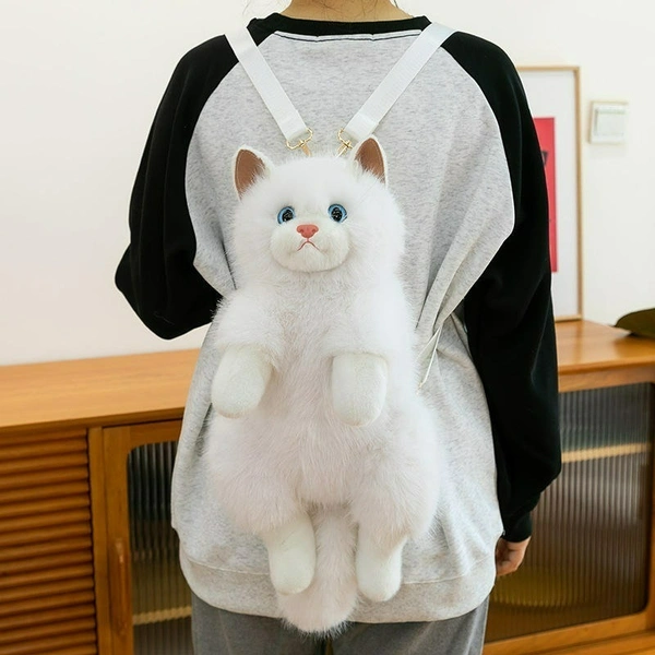 Cat Plush Backpack 55cm High Quality Simulation cat Shaped Backpack Plush Animal Backpack for Girls - Black