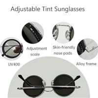 Adjustable Tint Sunglasses Twist Round SunglassesAdjustable Brightness1-9 Gears Polarized, Unisex Round Glasses for Fishing Driving Cycling, UV400 Protection Outdoor Shades