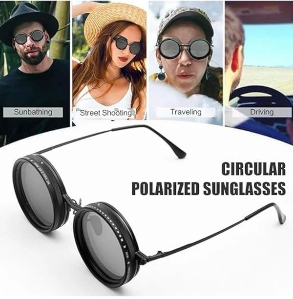 Adjustable Tint Sunglasses Twist Round SunglassesAdjustable Brightness1-9 Gears Polarized, Unisex Round Glasses for Fishing Driving Cycling, UV400 Protection Outdoor Shades