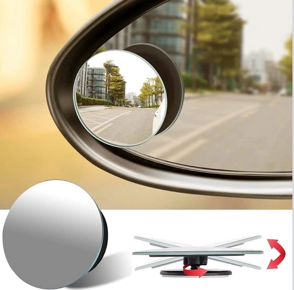 Car Glass Mirror Blind Spot, 360° Mirror, Rear View Convex Mirror, Parking Mirror For Car Mirror Accessories Frameless Suitable All Cars and Bikes