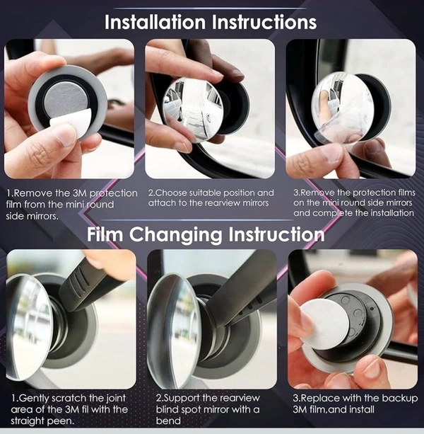 Car Glass Mirror Blind Spot, 360° Mirror, Rear View Convex Mirror, Parking Mirror For Car Mirror Accessories Frameless Suitable All Cars and Bikes - 1
