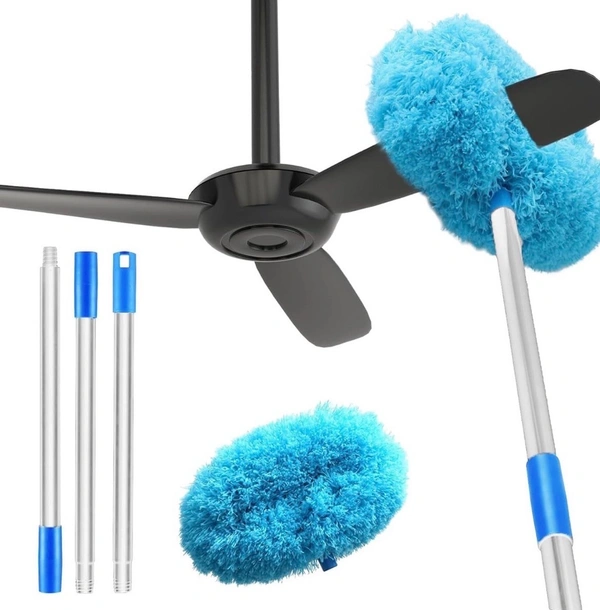 Microfiber Fan Duster with Telescopic Handle – Flexible Foldable Cleaning Brush for Ceiling Fans, Walls, Lights, and High Surfaces – Long Rod Dust Remover for Home, Kitchen, and Car – Blue