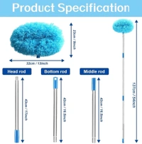 Microfiber Fan Duster with Telescopic Handle – Flexible Foldable Cleaning Brush for Ceiling Fans, Walls, Lights, and High Surfaces – Long Rod Dust Remover for Home, Kitchen, and Car – Blue