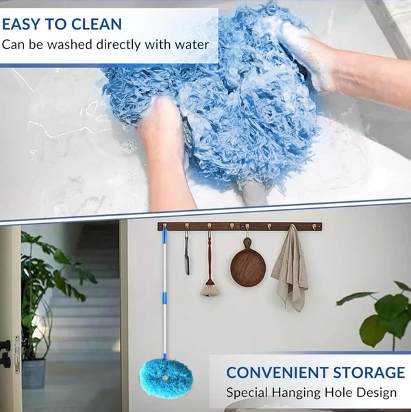 Microfiber Fan Duster with Telescopic Handle – Flexible Foldable Cleaning Brush for Ceiling Fans, Walls, Lights, and High Surfaces – Long Rod Dust Remover for Home, Kitchen, and Car – Blue