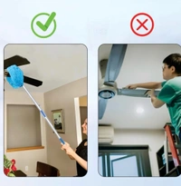 Microfiber Fan Duster with Telescopic Handle – Flexible Foldable Cleaning Brush for Ceiling Fans, Walls, Lights, and High Surfaces – Long Rod Dust Remover for Home, Kitchen, and Car – Blue