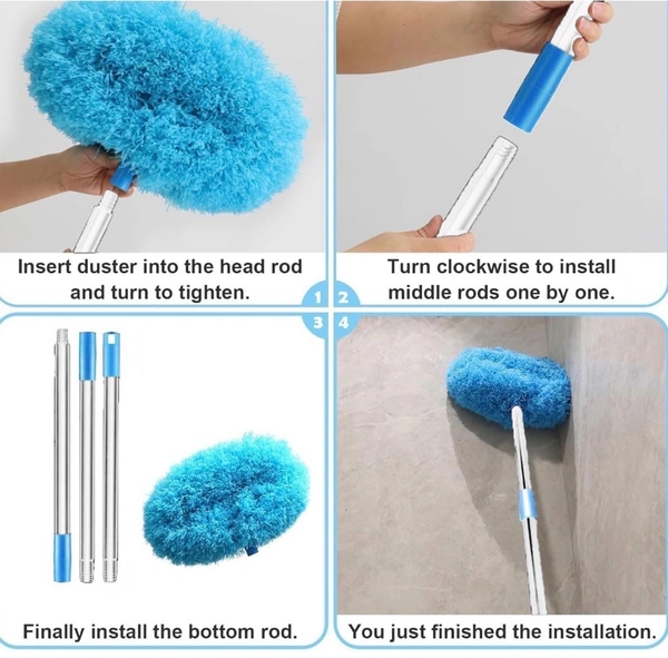 Microfiber Fan Duster with Telescopic Handle – Flexible Foldable Cleaning Brush for Ceiling Fans, Walls, Lights, and High Surfaces – Long Rod Dust Remover for Home, Kitchen, and Car – Blue