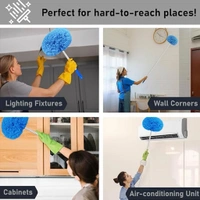 Microfiber Fan Duster with Telescopic Handle – Flexible Foldable Cleaning Brush for Ceiling Fans, Walls, Lights, and High Surfaces – Long Rod Dust Remover for Home, Kitchen, and Car – Blue