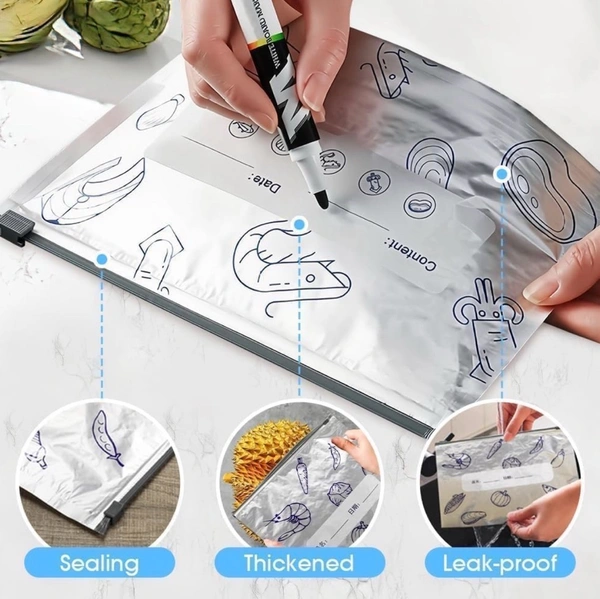 Reusable Aluminum Food Storage Bag, Stand Up Foil Sealable Bags with Zip Lock,Food Storage Preservation Bags, Leakproof Aluminium Foil Fresh keeping Bag for Vegetable Fruit Meat - 30