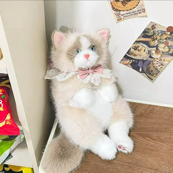 Cat Plush Backpack 55cm High Quality Simulation cat Shaped Backpack Plush Animal Backpack for Girls - Vanilla