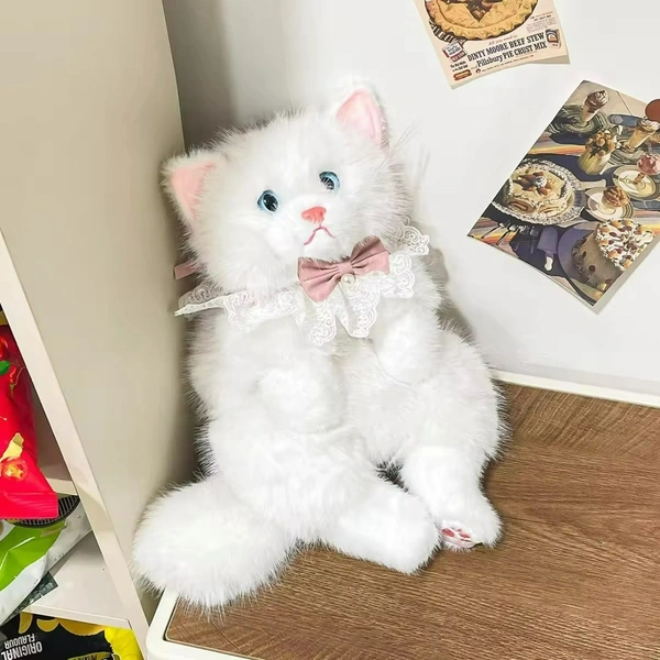Cat Plush Backpack 55cm High Quality Simulation cat Shaped Backpack Plush Animal Backpack for Girls - White