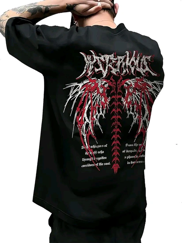 THALASI Men Cotton Aesthetic Oversized T Shirt for Men - Black T Shirt for Men Stylish | Half Sleeve Oversize Fit Round Neck Tshirts - Down Shoulder & Baggy Fit Anime Spiderman Tshirts for Man & Boys