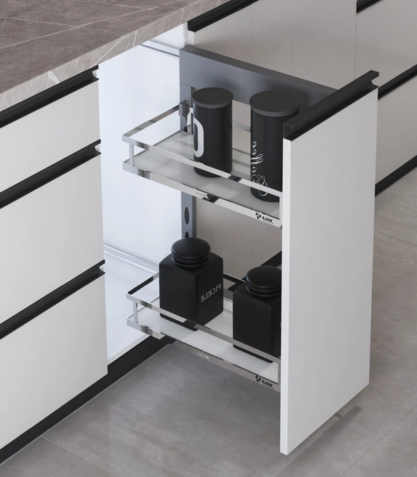 WOODEN BOTTLE  PULLOUT 2 TIER (CHROME) - 300MM, CHROME, AJ18125