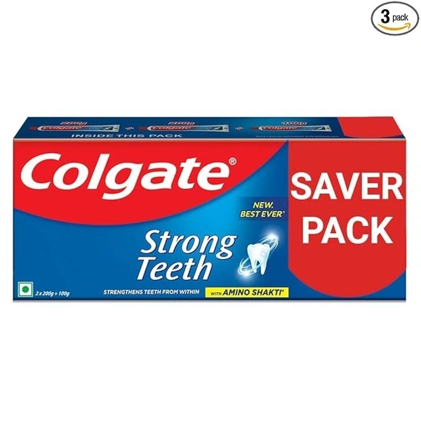 Colgate Strong Teeth Anticavity Toothpaste with Amino Shakti - 500gm (200gm - Pack of 2 with 100gm Free) - 500 gm