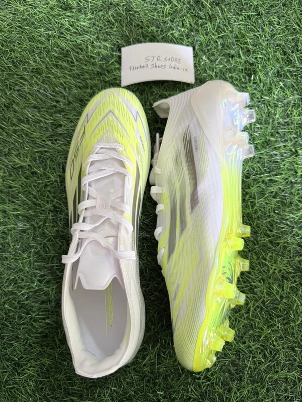 F50 Elite White Light Green Low-top FG With Lace - 9.5