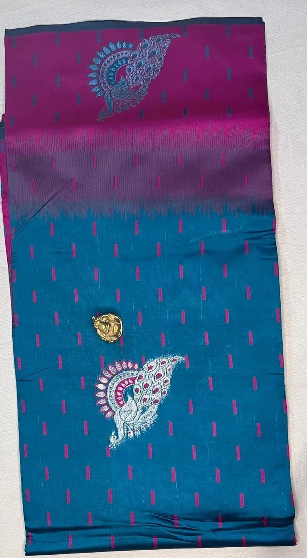 Imitation Pattu(Soft Material) - Free Size, Green with Pink