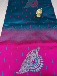 Imitation Pattu(Soft Material) - Free Size, Green with Pink