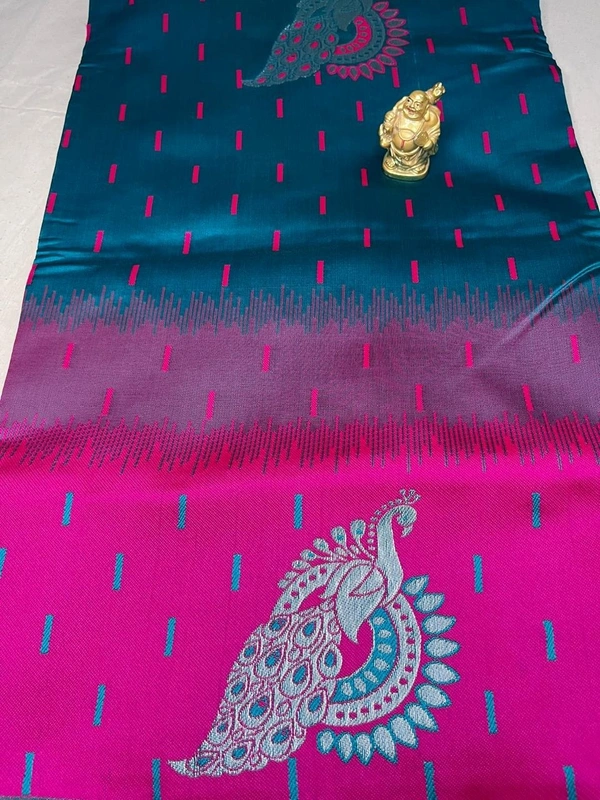 Imitation Pattu(Soft Material) - Free Size, Green with Pink