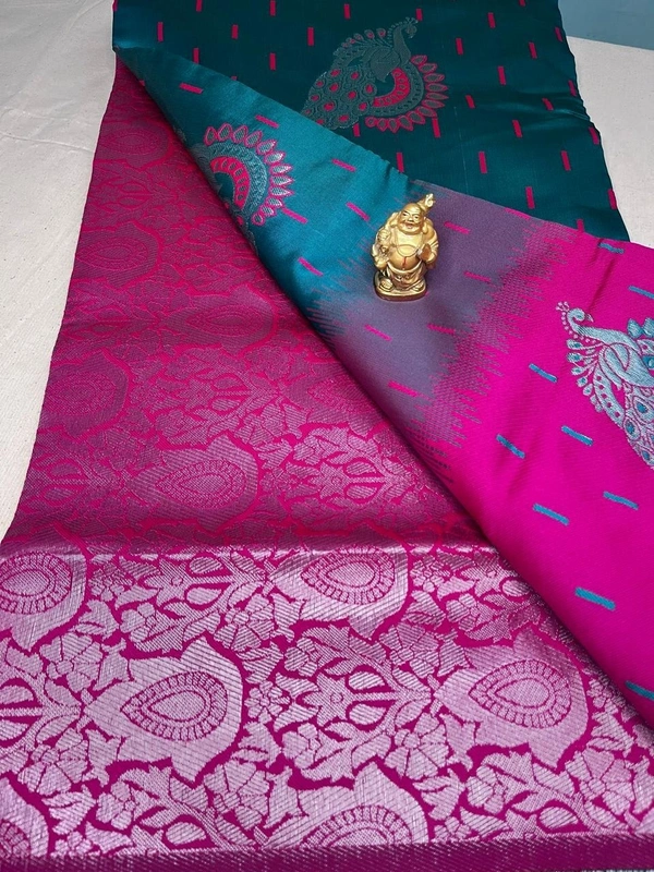 Imitation Pattu(Soft Material) - Free Size, Green with Pink