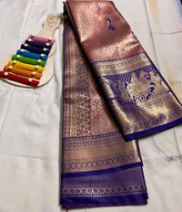 Dharmavaram Pattu with Palliki border With Free Shipping  - Free Size, Indigo