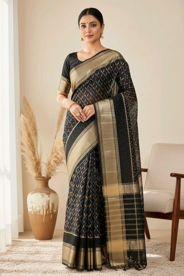 Mangalagiri Pure Pattu By Pattu- Pure Zari Pochampally - Black