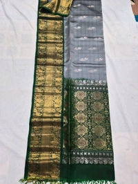 Exquisite Handloom Kanchipuram Pure Pattu |Silver Grey & Forest Green