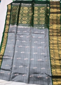 Exquisite Handloom Kanchipuram Pure Pattu |Silver Grey & Forest Green