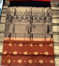Regal Rust-Orange and Black Pure Handloom Kanchipuram Silk Saree