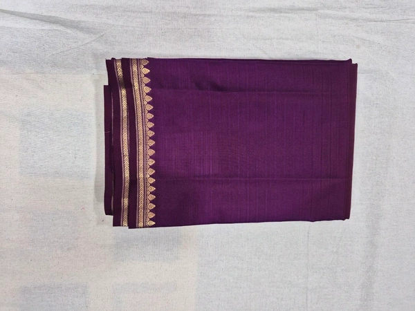 Elegant Wine-Purple Kanchipuram Silk Saree with Temple Border