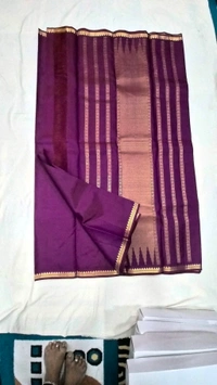 Elegant Wine-Purple Kanchipuram Silk Saree with Temple Border