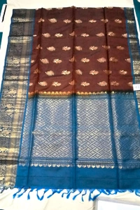 Authentic Kanchipuram Handloom Pattu Saree – Coffee Brown & Royal Blue