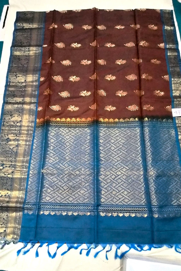 Authentic Kanchipuram Handloom Pattu Saree – Coffee Brown & Royal Blue