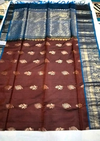 Authentic Kanchipuram Handloom Pattu Saree – Coffee Brown & Royal Blue
