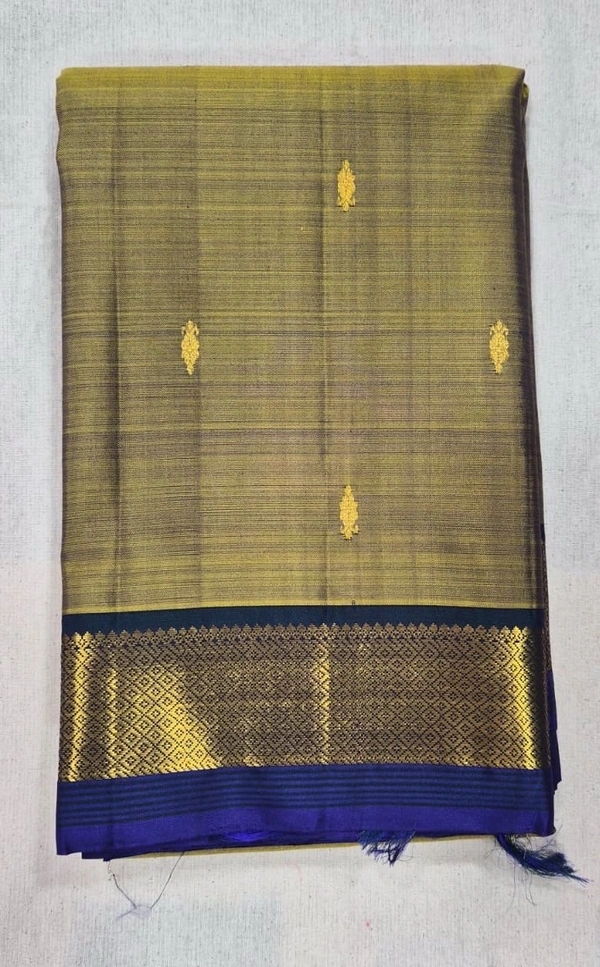 Dual-Tone Olive Green & Navy Blue Kanchi Handloom Pattu Saree