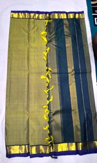 Dual-Tone Olive Green & Navy Blue Kanchi Handloom Pattu Saree