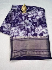 Erode Silk Digital Peacock Print Saree - Purple, Maroon, Cream