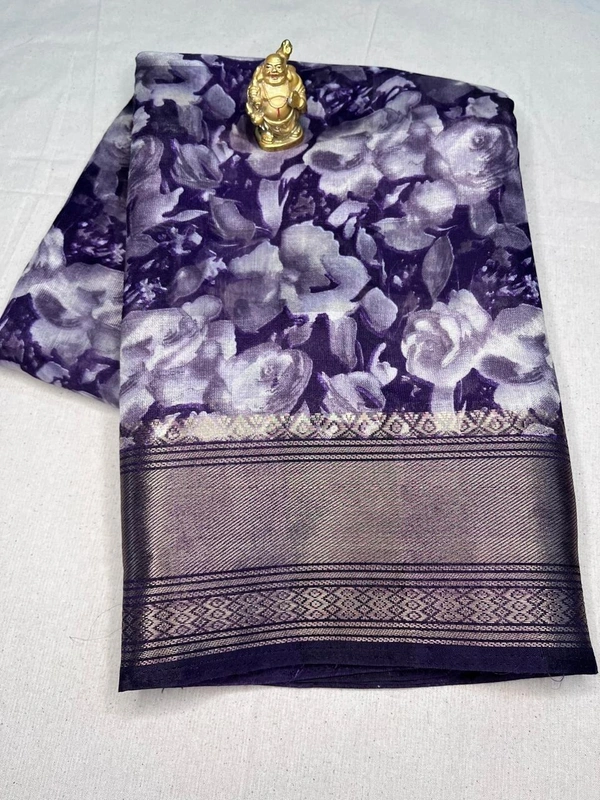 Erode Silk Digital Peacock Print Saree - Purple, Maroon, Cream