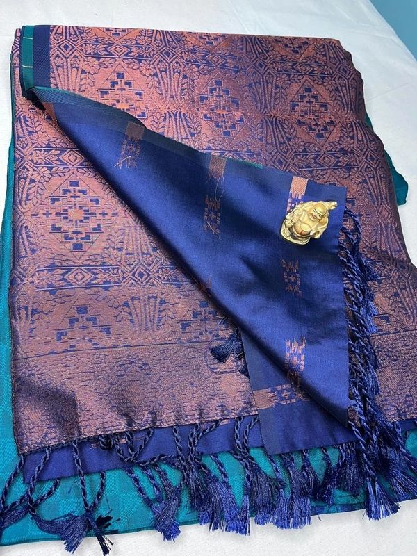 💙 Teal Blue Silk Saree with Royal Purple Zari Pallu - Teal Blue
