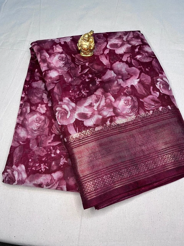 Erode Silk Digital Peacock Print Saree - Purple, Maroon, Cream