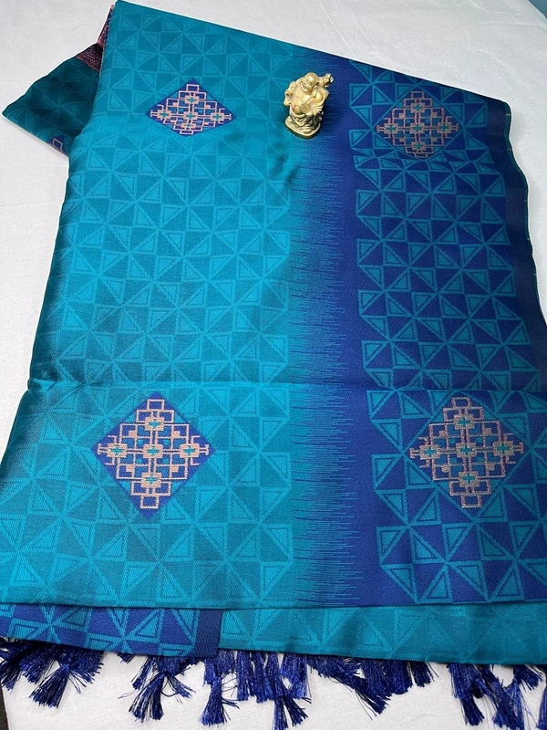 💙 Teal Blue Silk Saree with Royal Purple Zari Pallu - Teal Blue